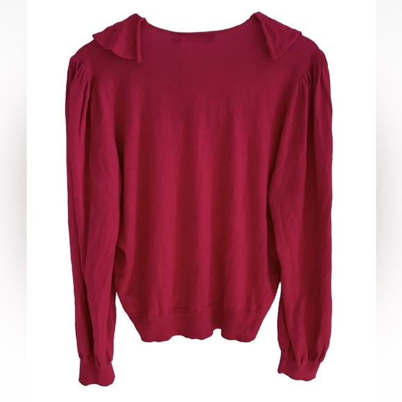 Ralph Lauren LAUREN Ruffled Trim V-Neck Sweater in Red NWT- Size XL - Picture 4 of 8